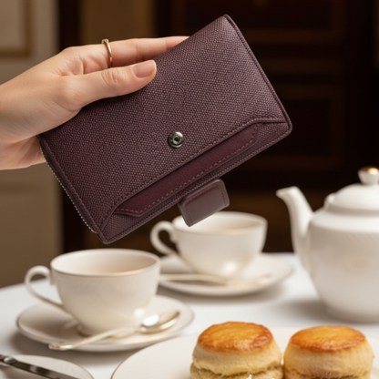 Vivace Wallet: Medium BURGUNDY Soft Canvas Purse with PU Leather Trim HERO