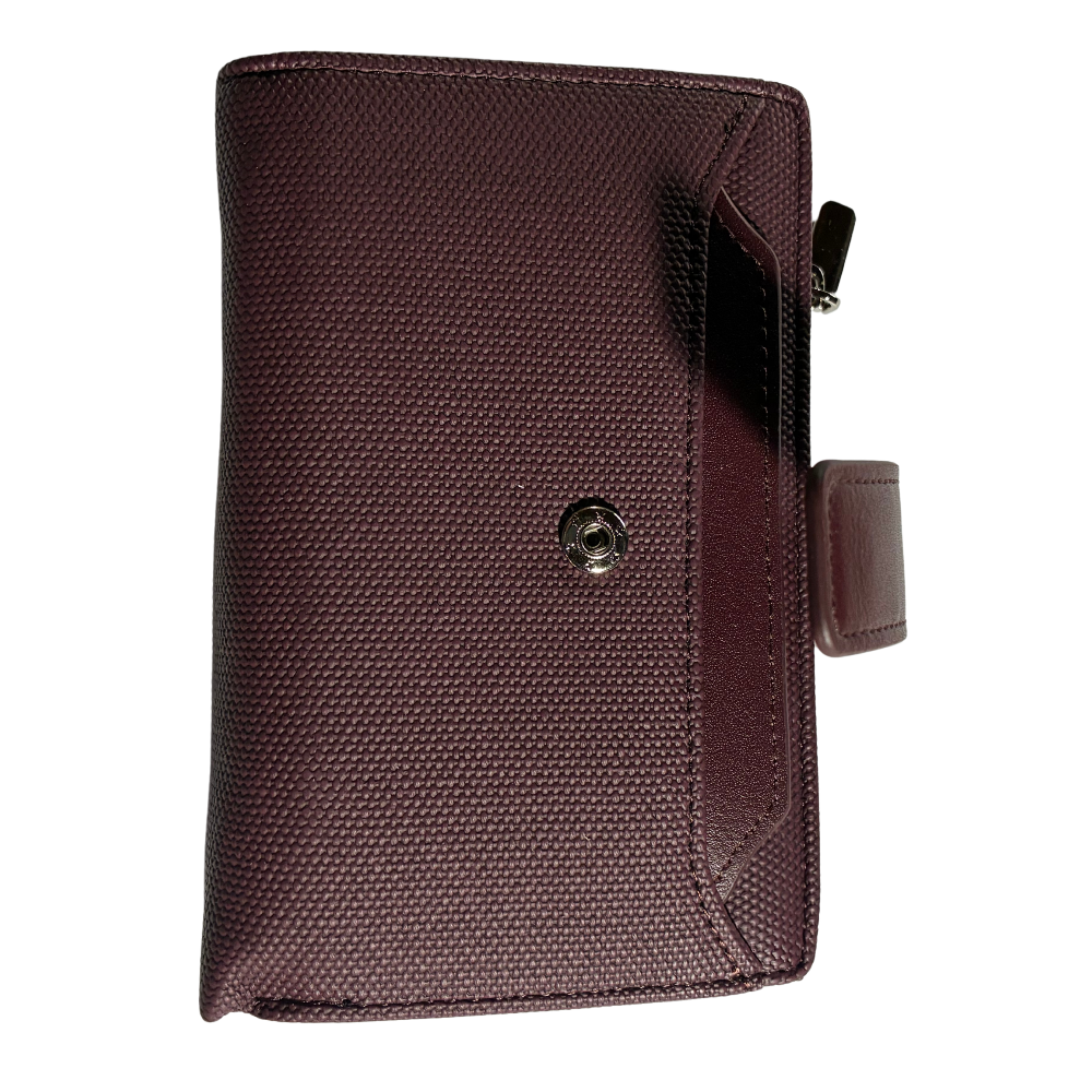 Vivace Wallet: Medium BURGUNDY Soft Canvas Purse with PU Leather Trim