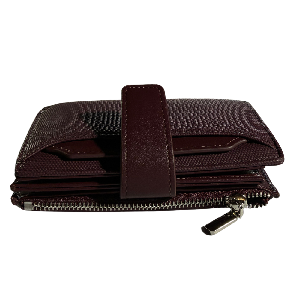 Vivace Wallet: Medium BURGUNDY Soft Canvas Purse with PU Leather Trim front closed
