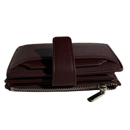 Vivace Wallet: Medium BURGUNDY Soft Canvas Purse with PU Leather Trim front closed
