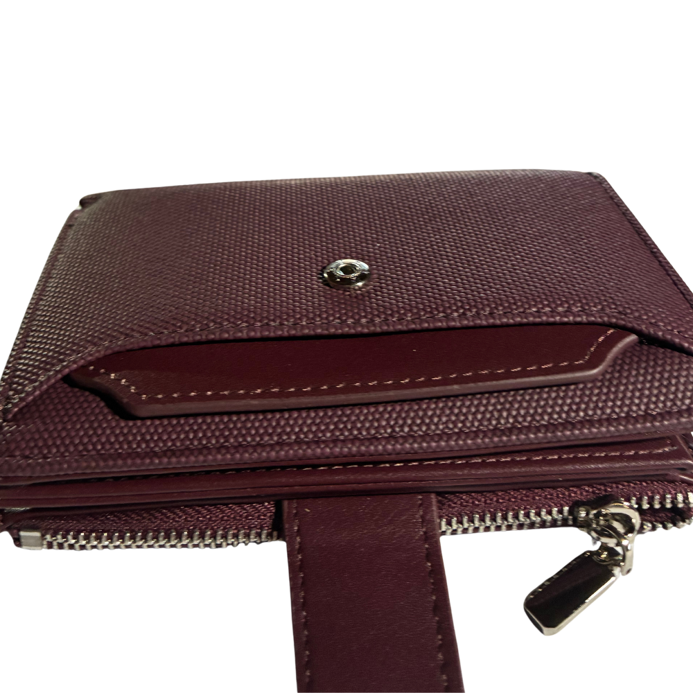 Vivace Wallet: Medium BURGUNDY Soft Canvas Purse with PU Leather Trim front pockets