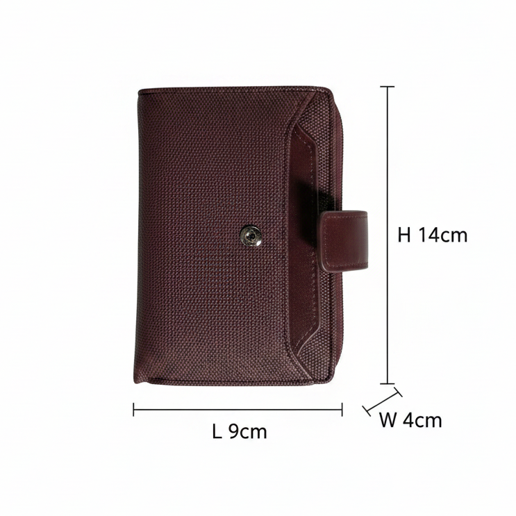 Vivace Wallet: Medium BURGUNDY Soft Canvas Purse with PU Leather Trim size