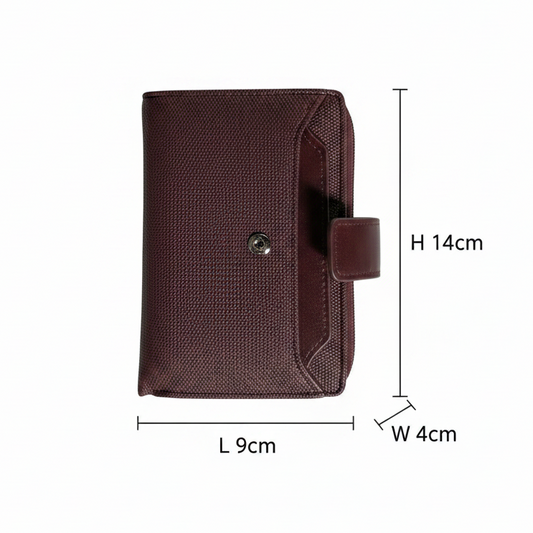 Vivace Wallet: Medium BURGUNDY Soft Canvas Purse with PU Leather Trim size