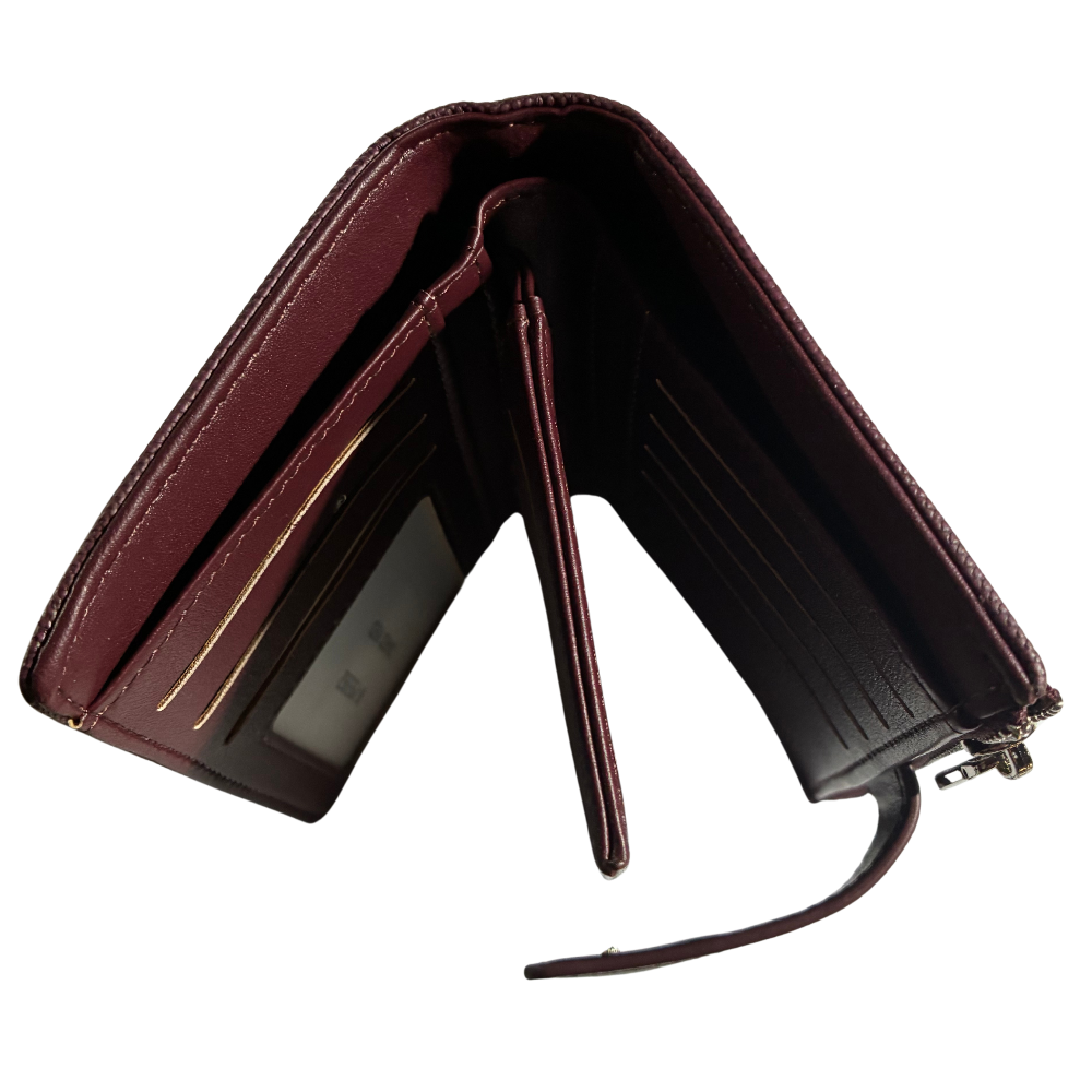 Vivace Wallet: Medium BURGUNDY Soft Canvas Purse with PU Leather Trim top view