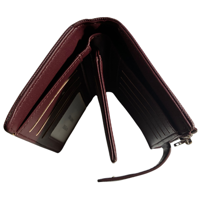 Vivace Wallet: Medium BURGUNDY Soft Canvas Purse with PU Leather Trim top view