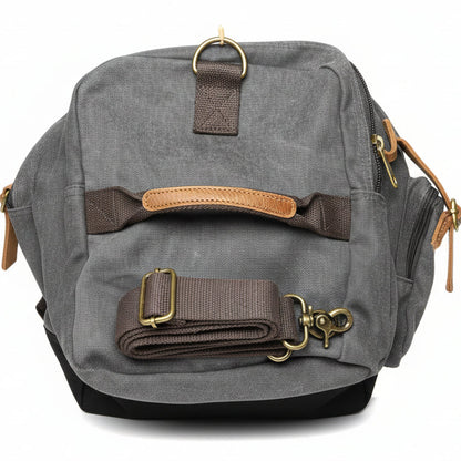 Vivace Weekender Travel Bag: CHARCOAL Canvas and Brown Genuine Leather Duffel Bag SIDE VIEW