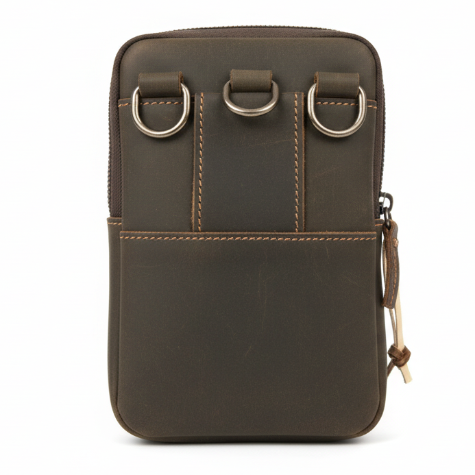 Vivace leather sling wallet –  Vivace Mini Sling Bag: COFFEE BROWN Genuine Leather Compact Crossbody with Adjustable Strap - BACK