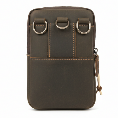 Vivace leather sling wallet –  Vivace Mini Sling Bag: COFFEE BROWN Genuine Leather Compact Crossbody with Adjustable Strap - BACK
