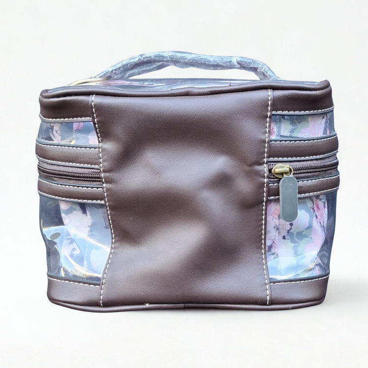 Cotton Road 3-Piece Vanity Set: BLUE GREY PVC Cosmetic Bag Set with FLOWERS