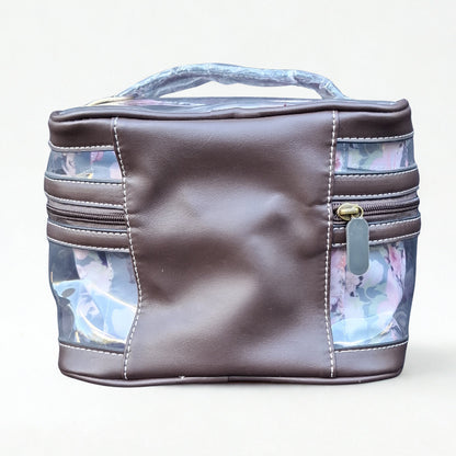 Cotton Road 3-Piece Vanity Set: BLUE GREY PVC Cosmetic Bag Set with FLOWERS