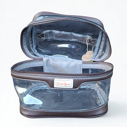 Cotton Road 3-Piece Vanity Set: BLUE GREY PVC Cosmetic Bag Set with FLOWERS