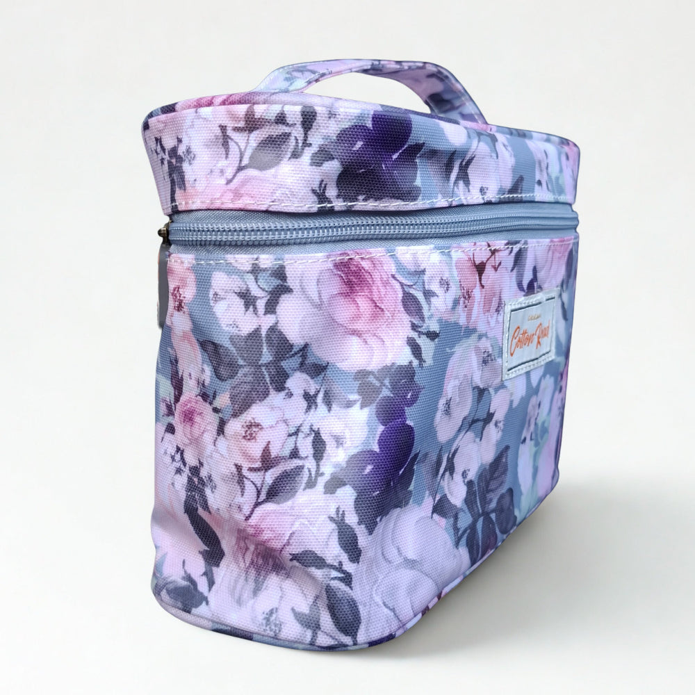 Cotton Road 3-Piece Vanity Set: BLUE GREY PVC Cosmetic Bag Set with FLOWERS