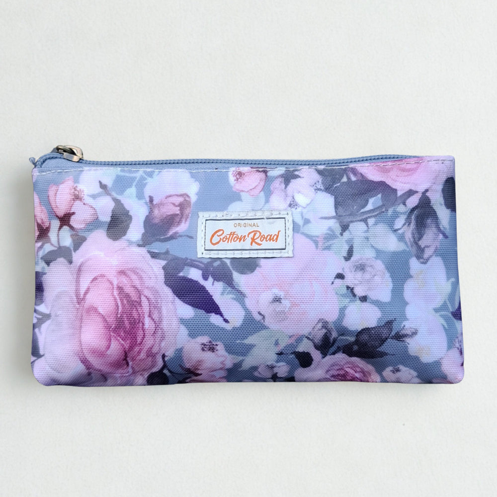 Cotton Road 3-Piece Vanity Set: BLUE GREY PVC Cosmetic Bag Set with FLOWERS