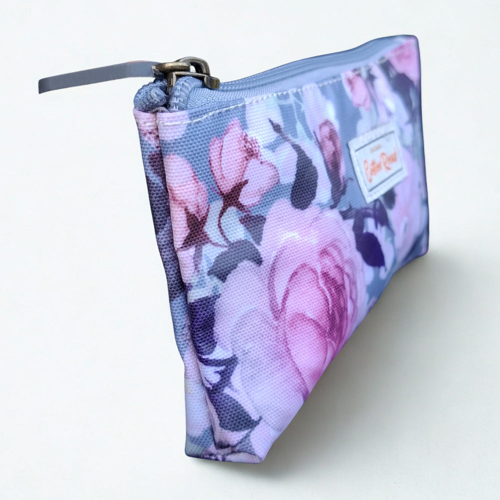 Cotton Road 3-Piece Vanity Set: BLUE GREY PVC Cosmetic Bag Set with FLOWERS