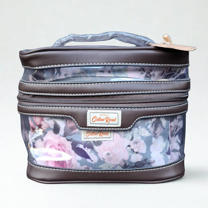 Cotton Road 3-Piece Vanity Set: BLUE GREY PVC Cosmetic Bag Set with FLOWERS