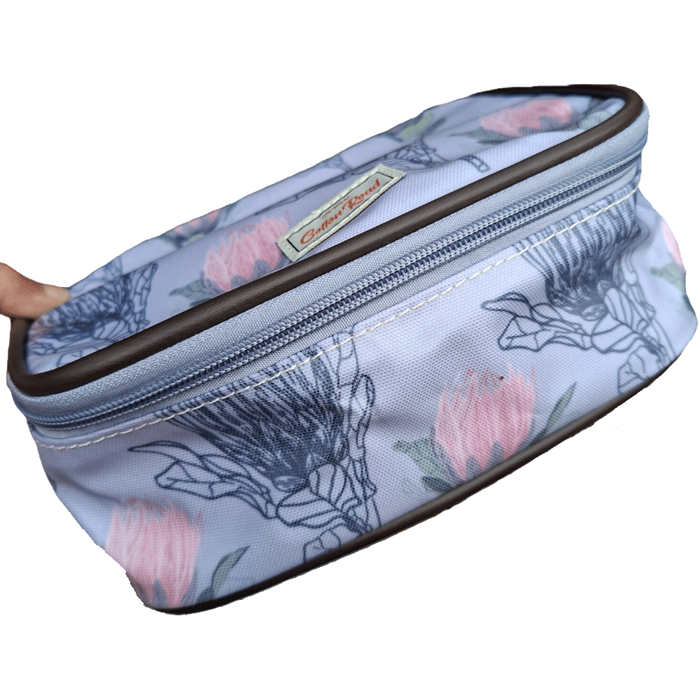 Cotton Road 4-Piece Vanity Set: BLUE GREY PVC Cosmetic Bag Set with PROTEAS