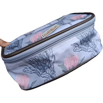 Cotton Road 4-Piece Vanity Set: BLUE GREY PVC Cosmetic Bag Set with PROTEAS
