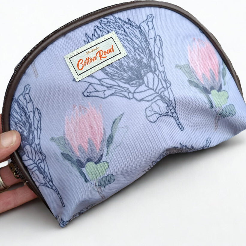 Cotton Road Cosmetic Bag: PVC Grey 4 - Piece Vanity Set with clear outer case and Protea motif