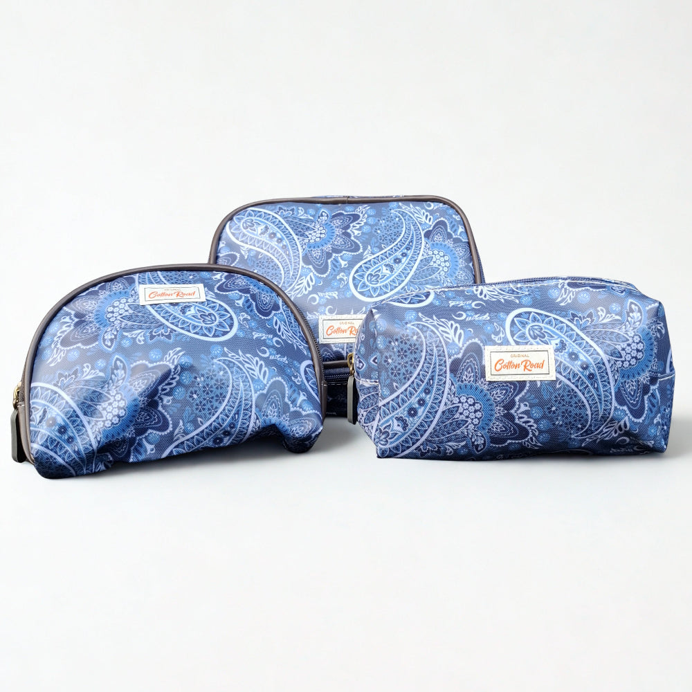 Cotton Road 4-Piece Vanity Set: BLUE PAISLEY PVC Cosmetic Bag Set