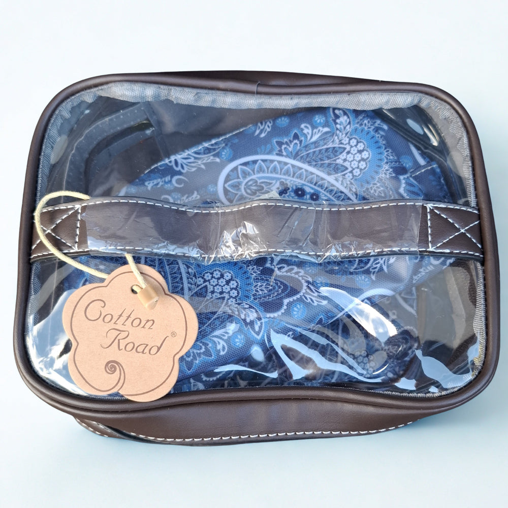 Cotton Road 4-Piece Vanity Set: BLUE PAISLEY PVC Cosmetic Bag Set