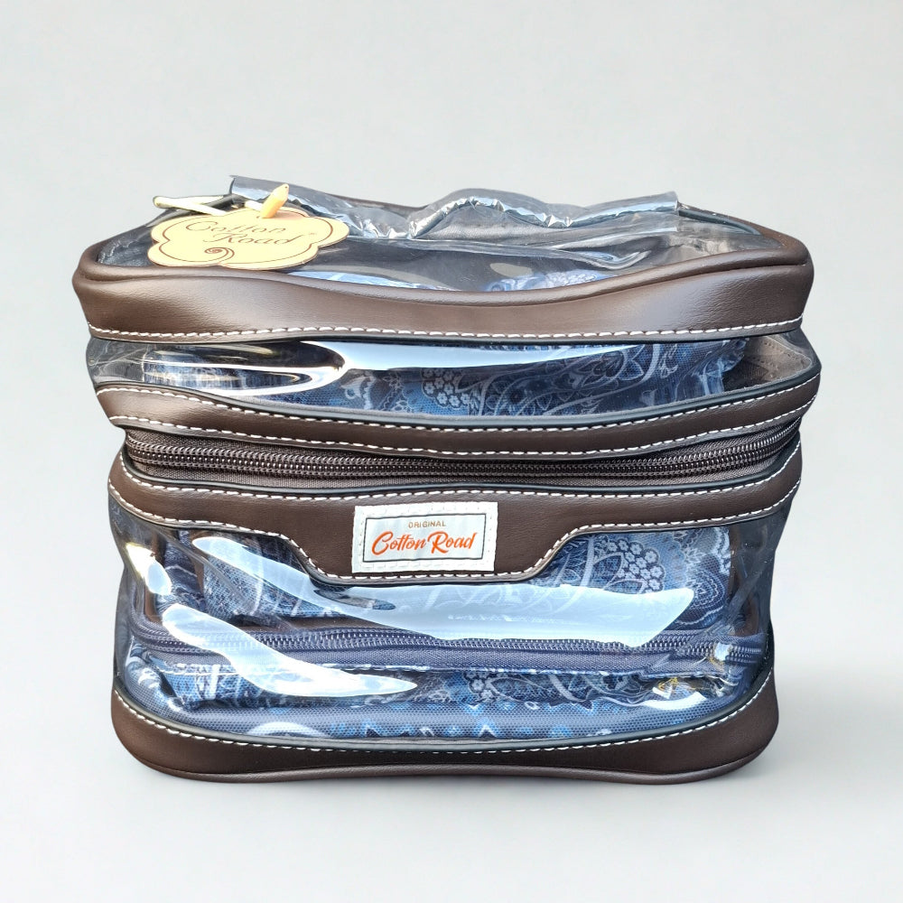 Cotton Road 4-Piece Vanity Set: BLUE PAISLEY PVC Cosmetic Bag Set