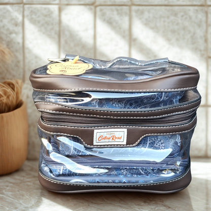 Cotton Road 4-Piece Vanity Set: BLUE PAISLEY PVC Cosmetic Bag Set