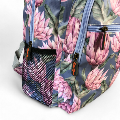 Cotton Road blue backpack side mesh pockets corner