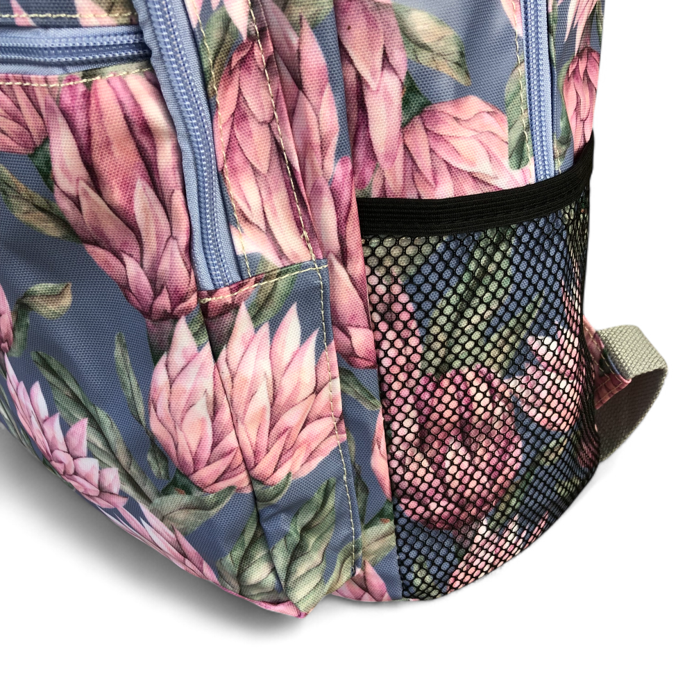 Cotton Road blue backpack side mesh pockets