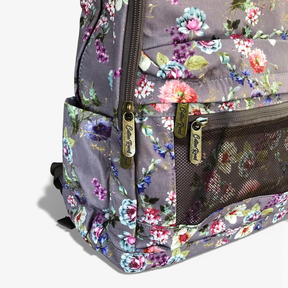 Cotton Road Backpack: BROWN FLORAL Padded Canvas Backpack for 15'6" Laptop