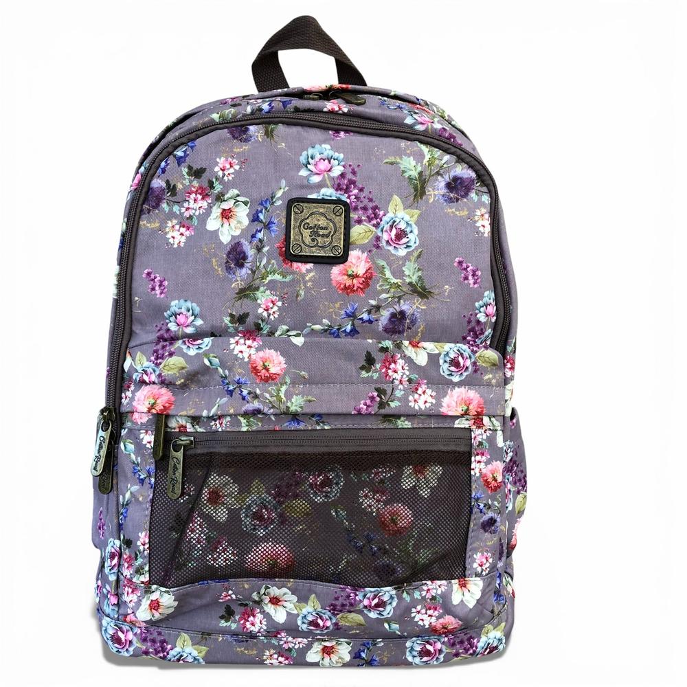 Cotton Road Backpack: BROWN FLORAL Padded Canvas Backpack for 15'6" Laptop
