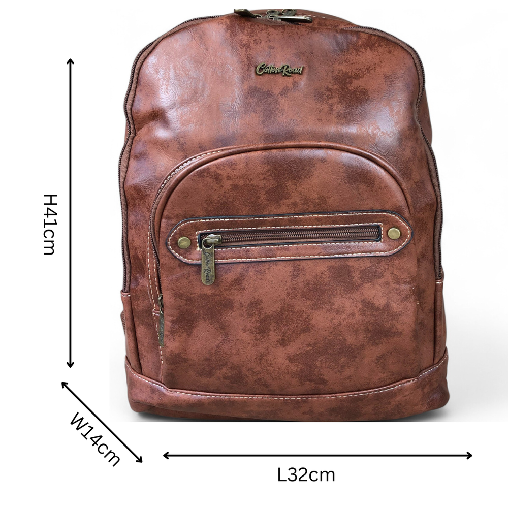 BROWN PU Leather Cotton Road Backpack with sizes