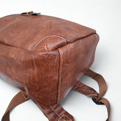 Cotton Road Backpack: BROWN PU Leather Laptop Backpack with Embossed flower stitching bottom view