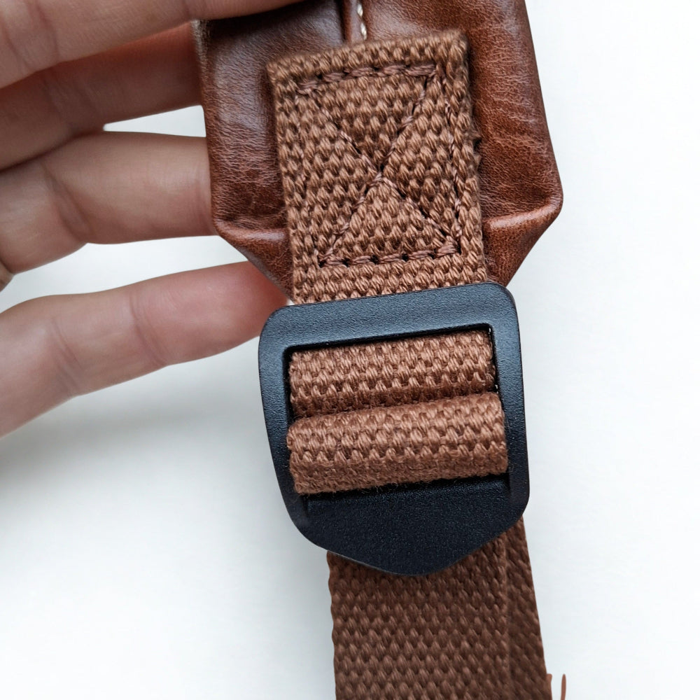 Cotton Road Backpack: BROWN PU Leather Laptop Backpack with Embossed flower stitching strap detail