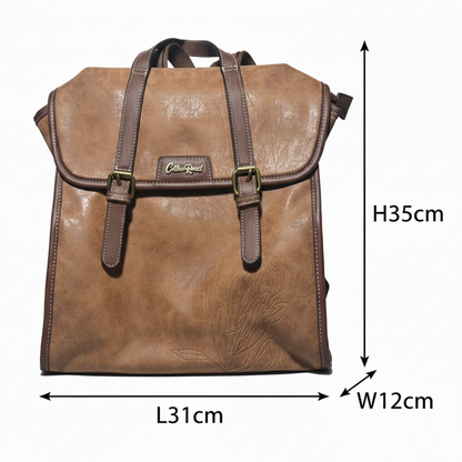 COTTON ROAD BACKPACK: BROWN PU Leather backpack with Embossed Proteas SIZED
