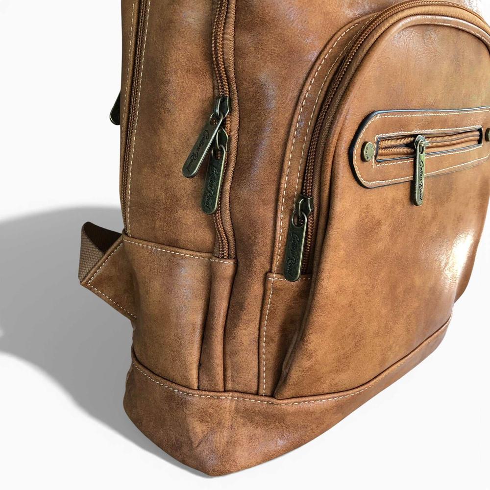 Cotton Road Backpack: CAMEL PU Leather Backpack CORNER
