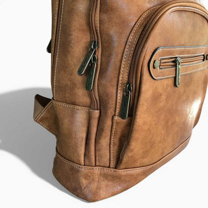 Cotton Road Backpack: CAMEL PU Leather Backpack CORNER