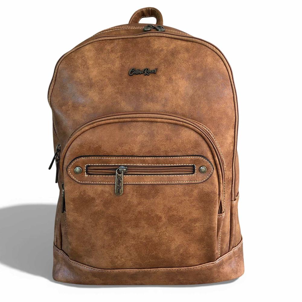 Cotton Road Backpack: CAMEL PU Leather Backpack FRONT