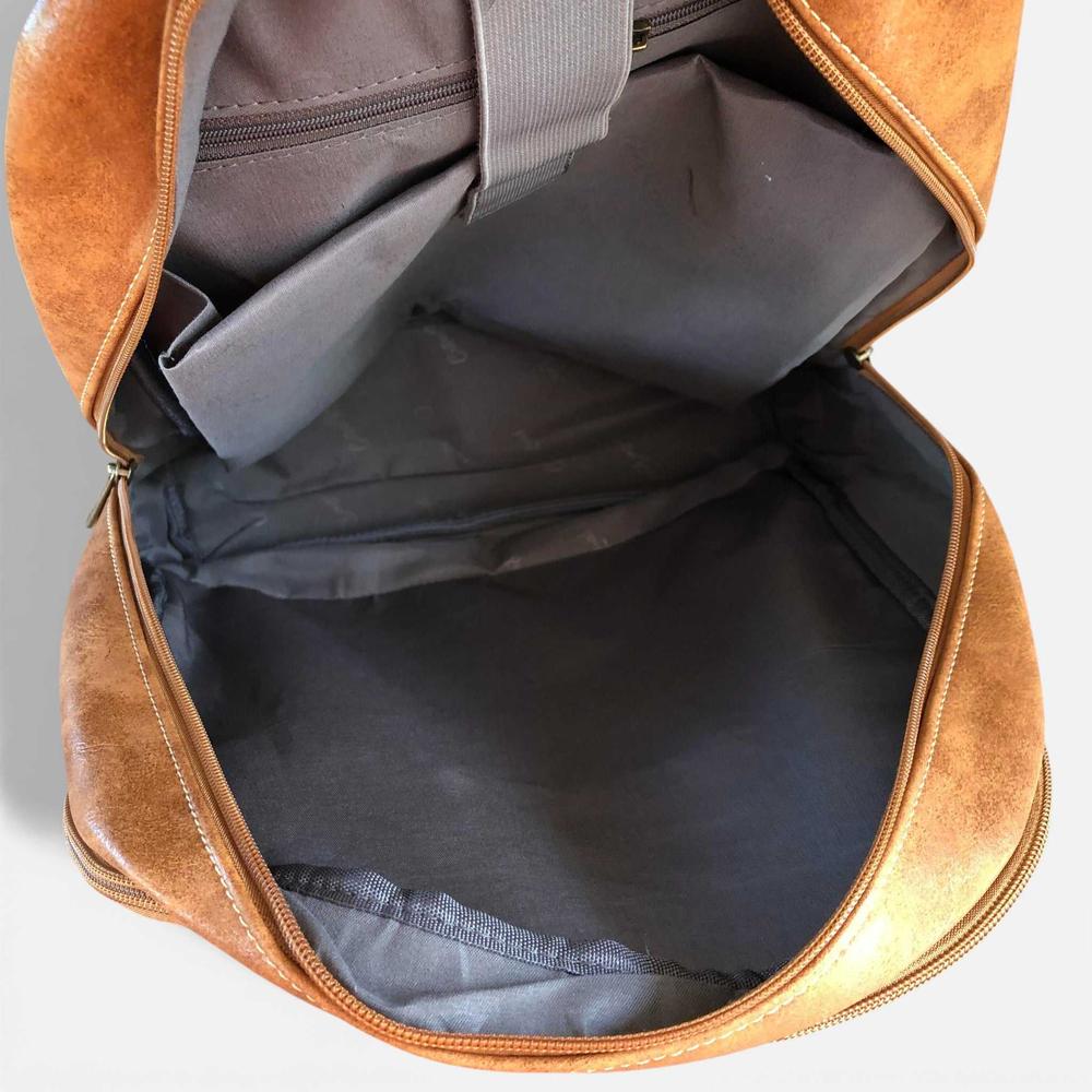 Cotton Road Backpack: CAMEL PU Leather Backpack INTERIOR