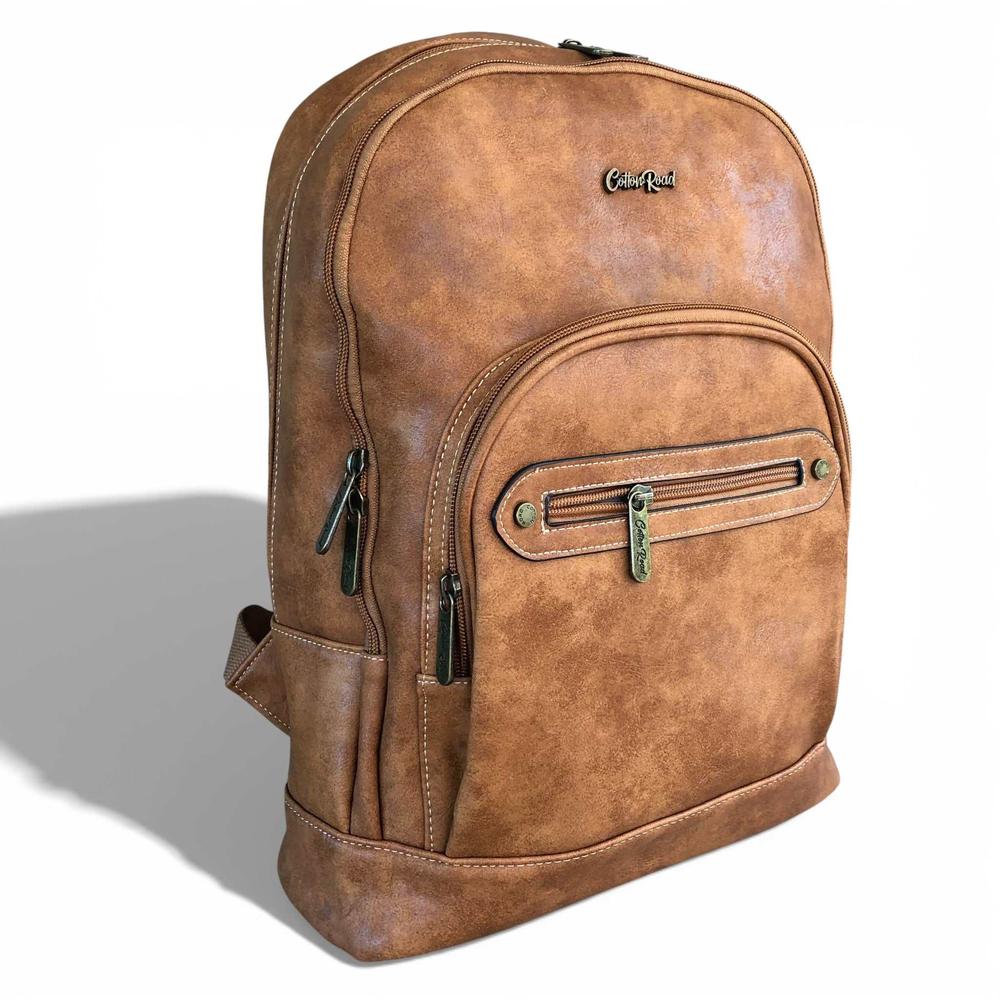 Cotton Road Backpack: CAMEL PU Leather Backpack SIDE