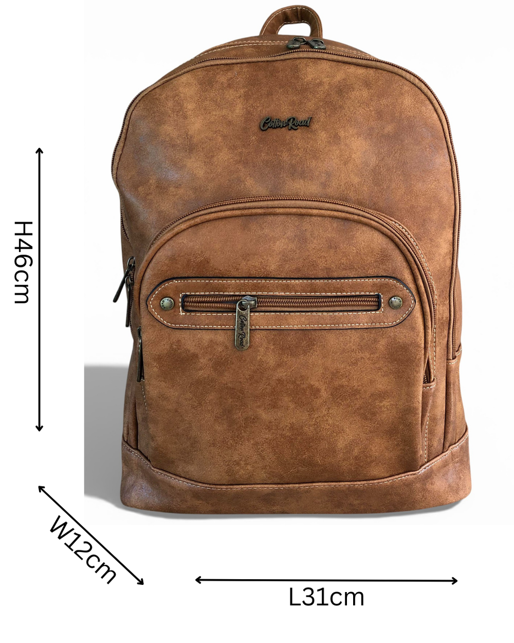 Cotton Road Backpack: CAMEL PU Leather Backpack SIZED