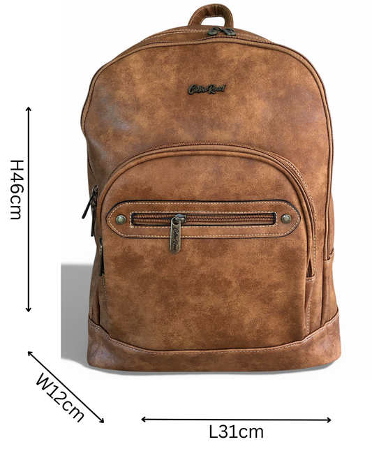 Cotton Road Backpack: CAMEL PU Leather Backpack SIZED