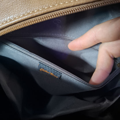 Cotton Road Backpack: KHAKI PU Leather BACKPACK with FRONT POCKET