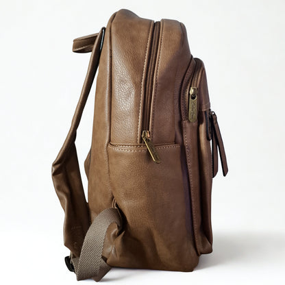 Cotton Road Backpack: KHAKI PU Leather BACKPACK with FRONT POCKET