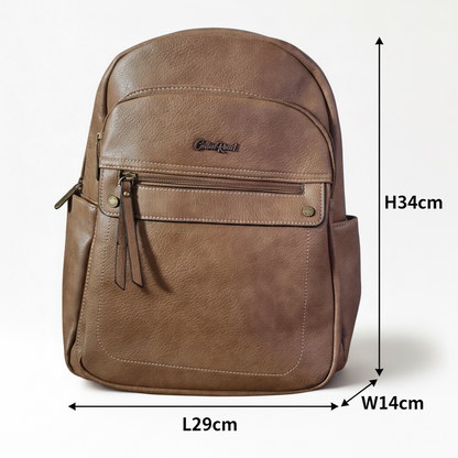 Cotton Road Backpack: KHAKI PU Leather BACKPACK with FRONT POCKET