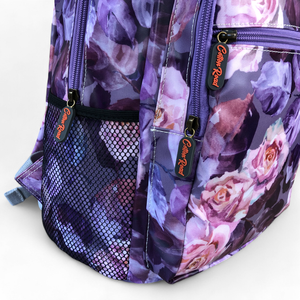PURPLE PVC Cotton Road Backpack with FLOWERS corner
