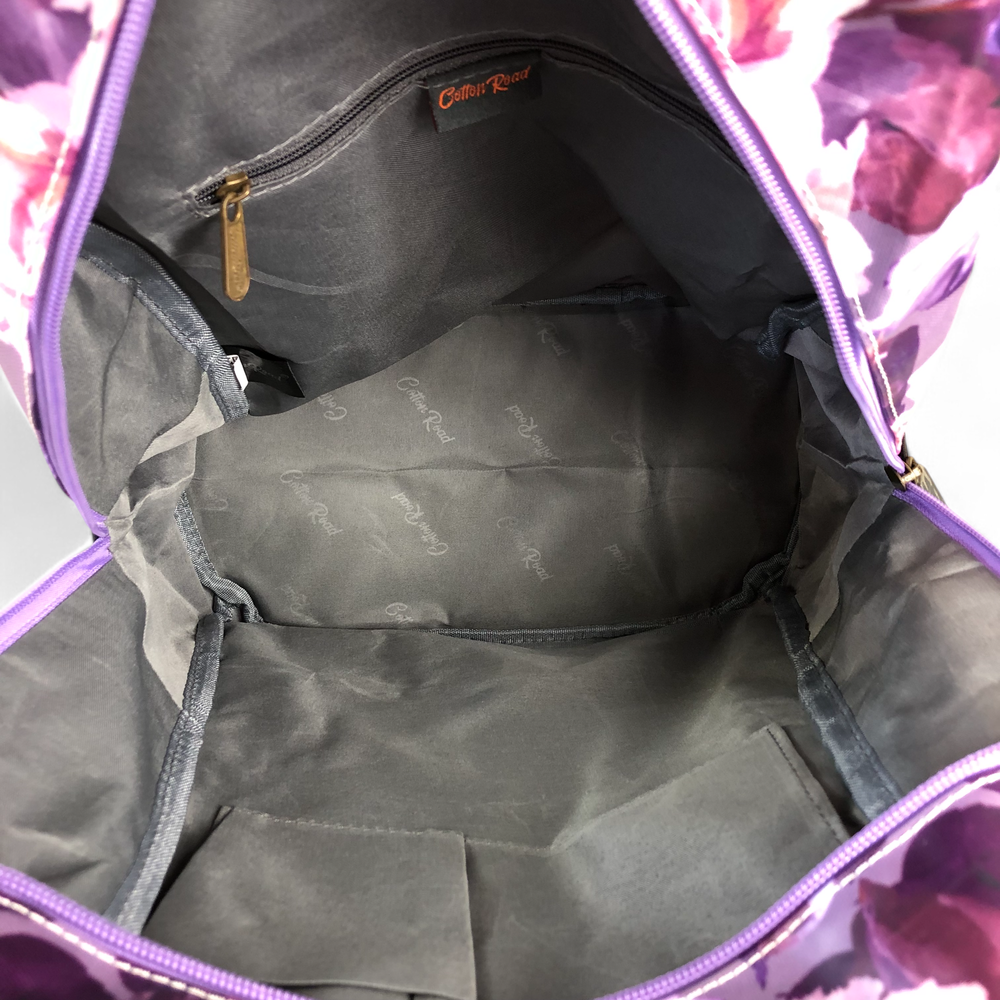PURPLE PVC Cotton Road Backpack with FLOWERS open