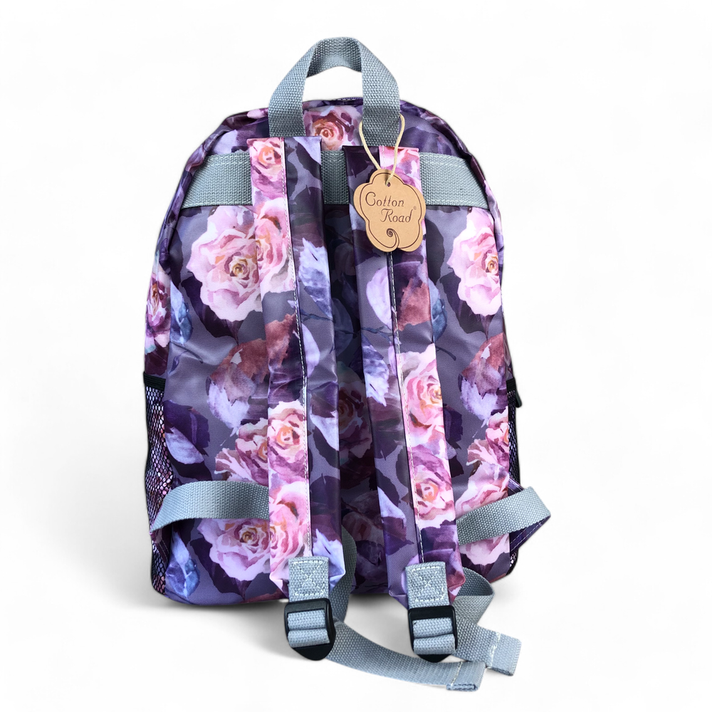 PURPLE PVC Cotton Road Backpack with FLOWERS rear view