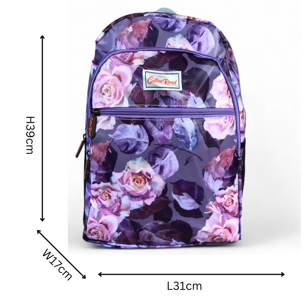 PURPLE PVC Cotton Road Backpack with FLOWERS sized