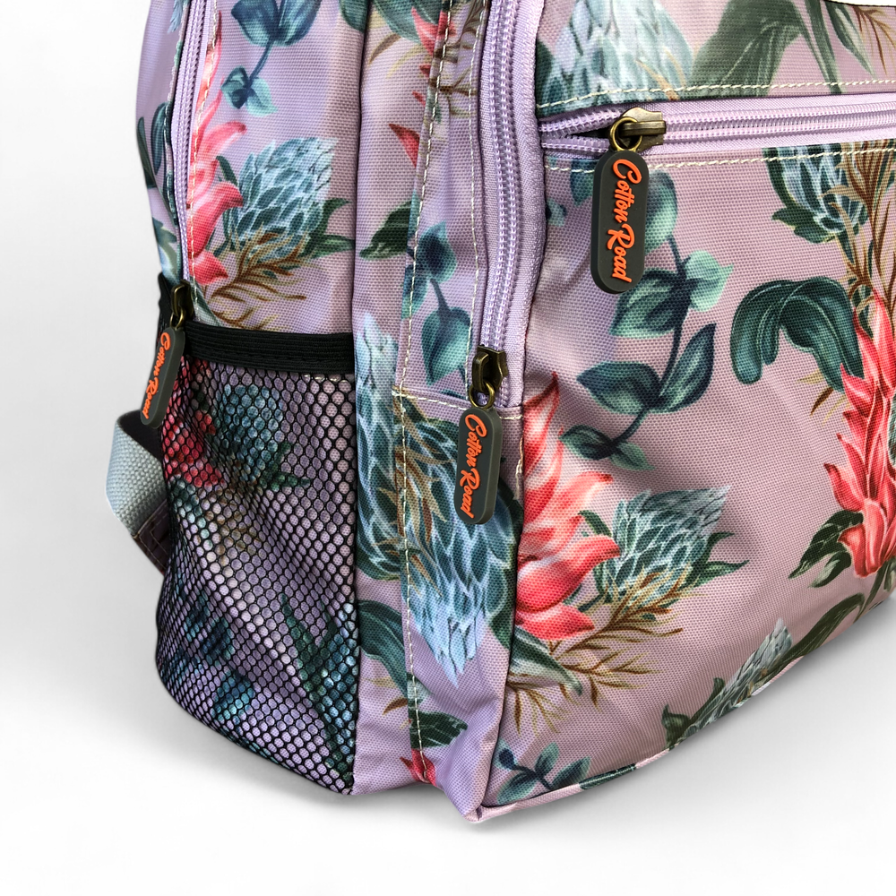 PURPLE PVC Cotton Road Backpack with PROTEAS