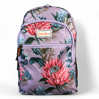 PURPLE PVC Cotton Road Backpack with PROTEAS